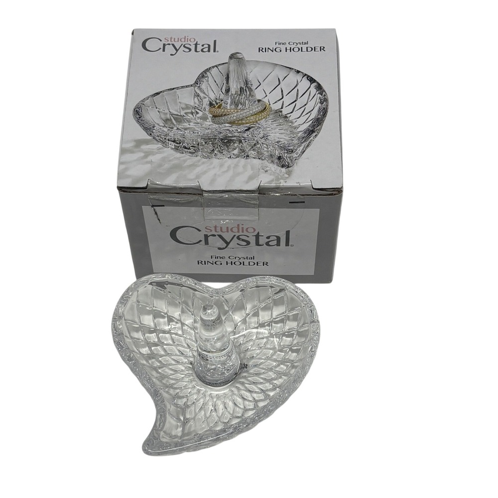 Studio Crystal Heart Ring Holder Fine Crystal Jewelry Dish Studio Silversmiths